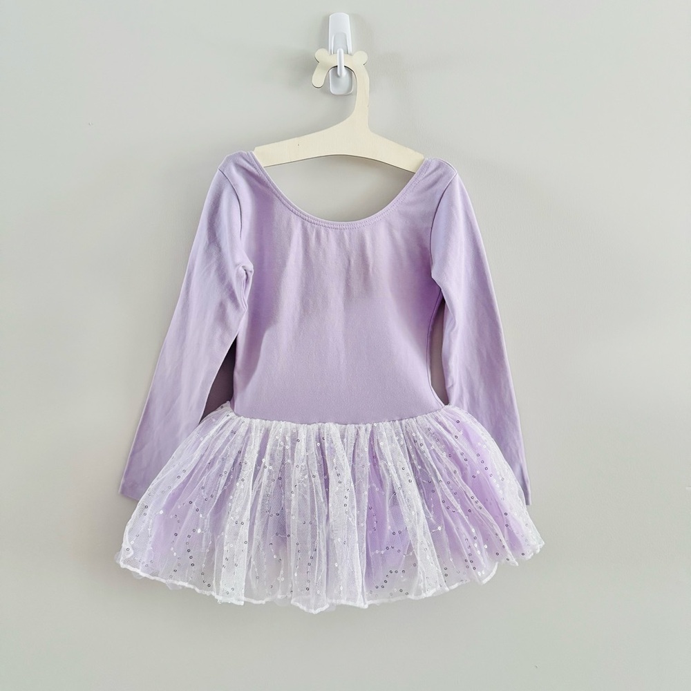 Lavender Purple Long Sleeve Sequin Dance Leotard with Tutu (3-4T)